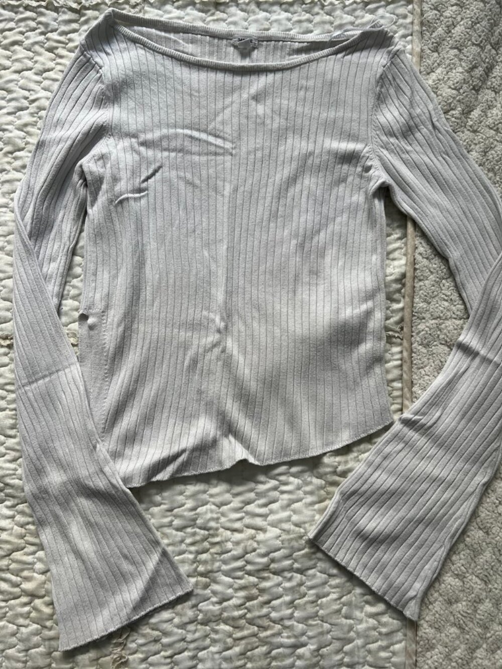 Garage White Ribbed Long Sleeve Top